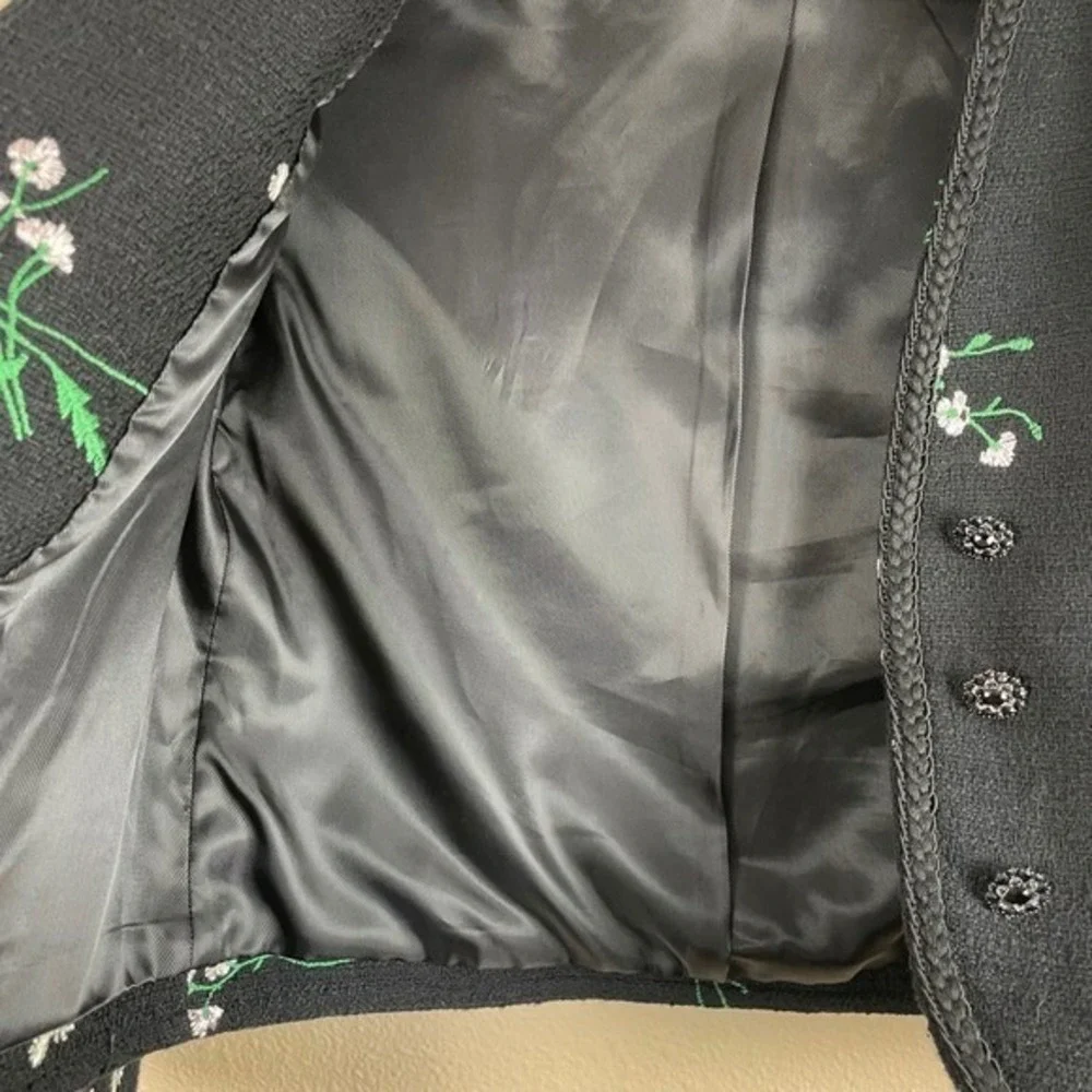 ZARA Black Embroidered Floral Blazer Jacket Button Embellished XS‎ Career